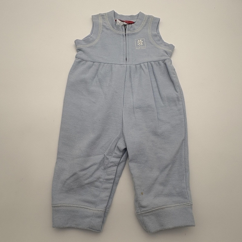 Esprit Coverall Girls 9-12M‎ Blue Striped Knit Sleeveless One Piece Zip Front